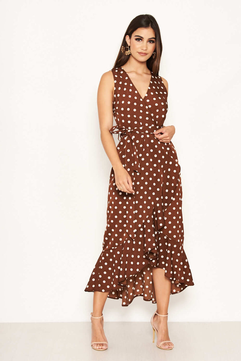 Brown Polka Dot Wrap Dress – AX Paris