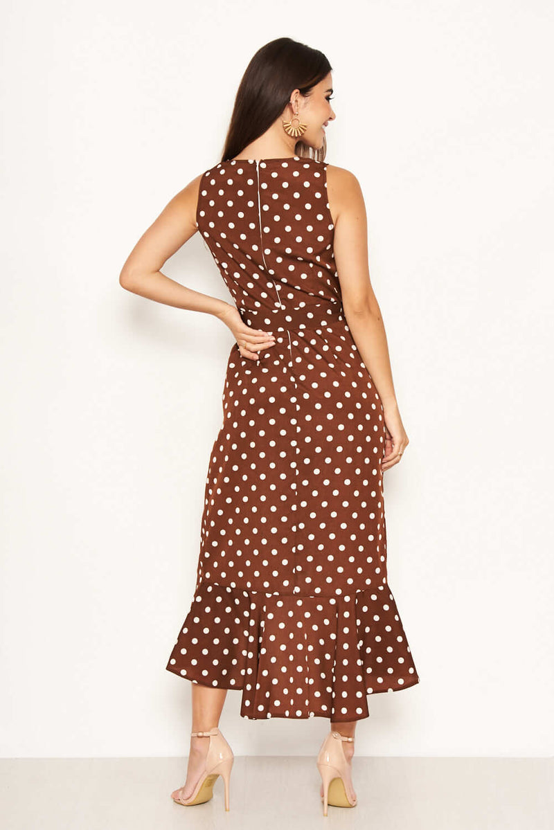 Brown Polka Dot Wrap Dress – AX Paris