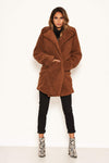 Brown Teddy Faux Fur Coat With Collar
