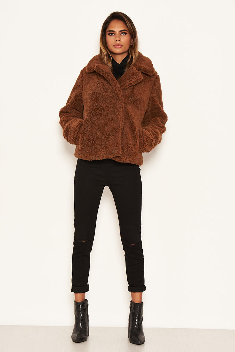 Short brown teddy coat on sale