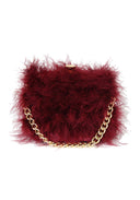 Burgundy Feather Gold Chain Clutch Bag