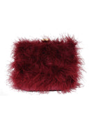 Burgundy Feather Gold Chain Clutch Bag