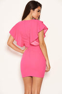 Cerise Plunge Ruffle Neckline Dress
