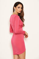 Cerise Long Sleeve Ruched Wrap Dress