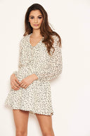 Cream Heart Printed Lace Up Frill Dress