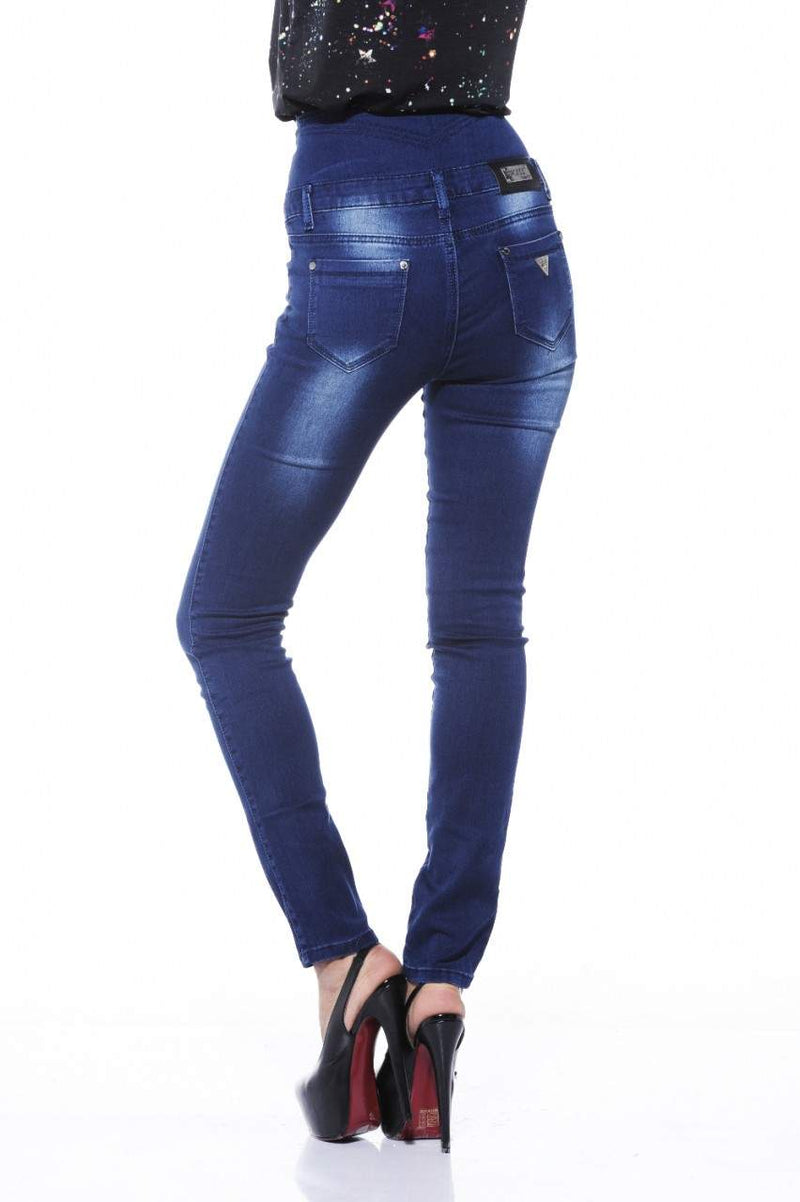 High Waist Fitted Blue Jeans