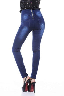 Zip High Waist Fitted Blue Jeans