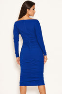 Blue Off Shoulder Ruched Dress