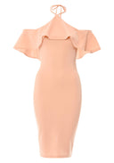 Blush Tie Neck Frill Midi Dress