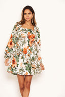 Cream Milkmaid Neck Floral Skater Dress