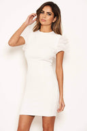 Cream Ruffle Mesh Sleeve Bodycon Dress