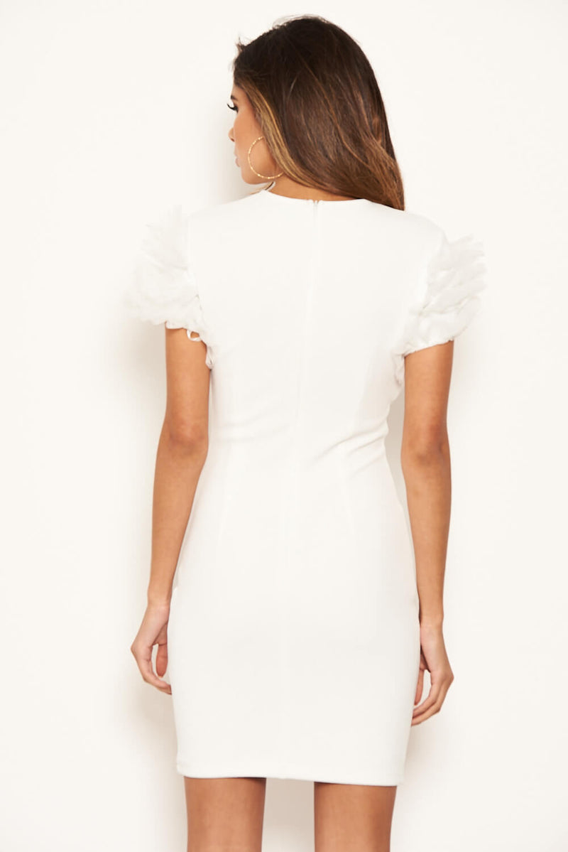 Cream Ruffle Mesh Sleeve Bodycon Dress AX Paris Cream Ruffle Mesh Sleeve Bodycon Dress AX Paris