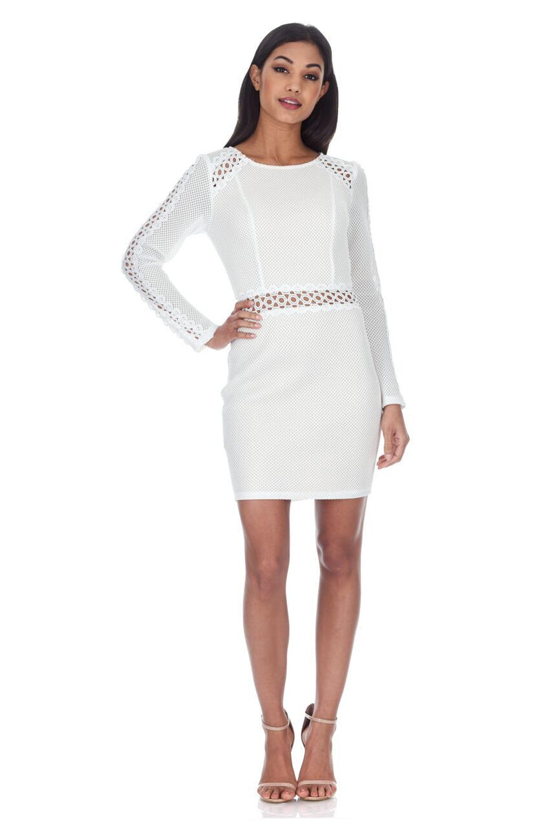 Cream Mesh Sleeves With Crochet Detailing Mini Dress