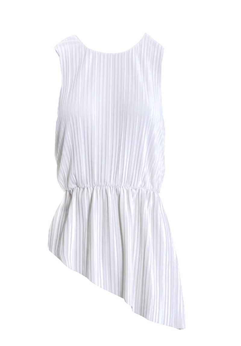 Cream Pleated Sleeveless Velvet Top