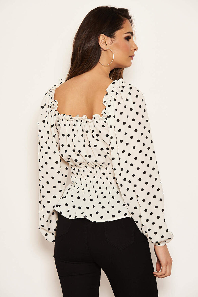 Cream Polka Dot Long Sleeve Top