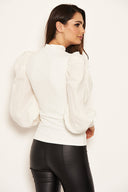 Cream Poplin Sleeve Knitted Top