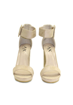 Cream Suede Heels With Chunky Heel