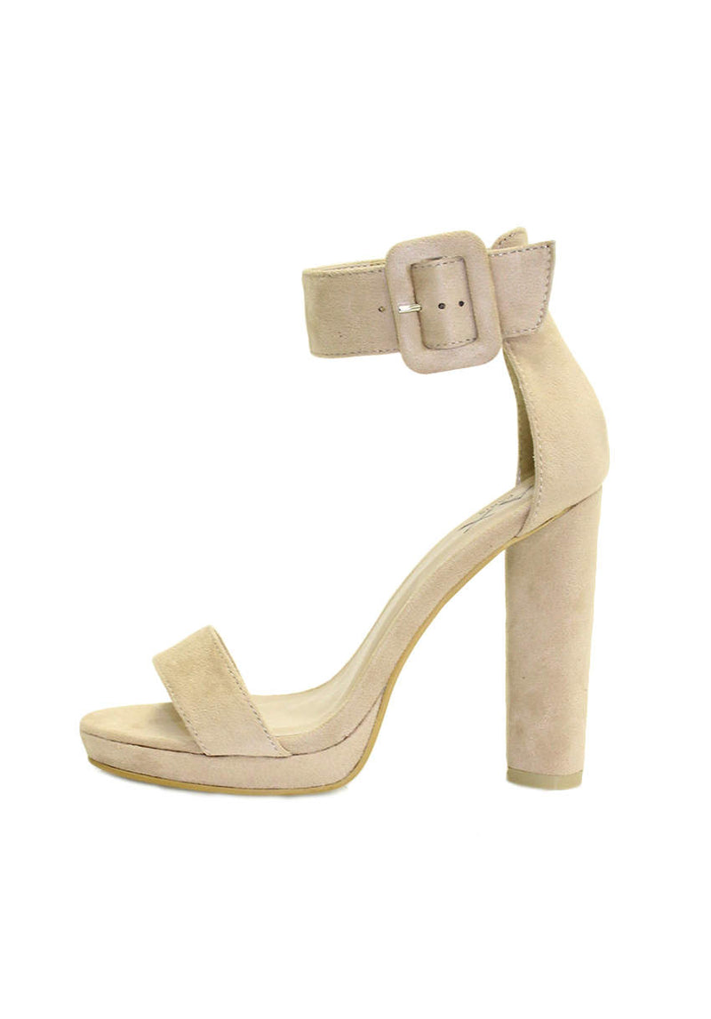 Cream Suede Heels With Chunky Heel