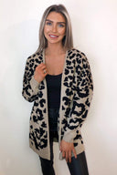 Camel Animal Printed Knitted Cardigan