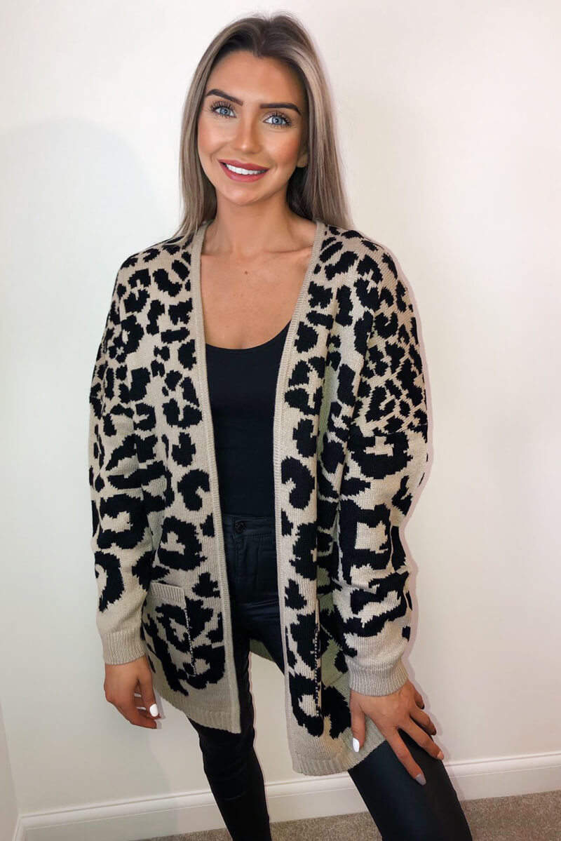 Camel Animal Printed Knitted Cardigan