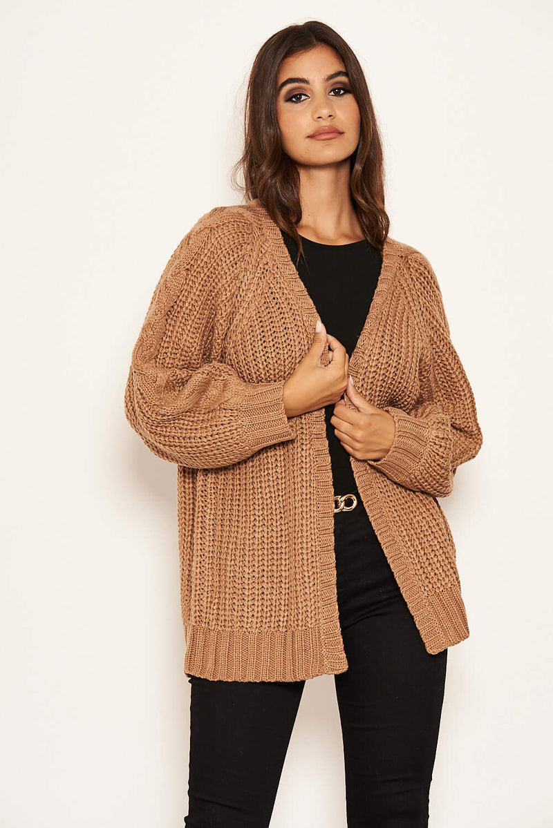 Camel Cable Knit Chunky Cardigan