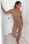 Camel Knitted Long Sleeve Jumpsuit