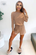 Camel Knitted Long Sleeve Playsuit