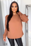 Camel Pleated Long Sleeve Top