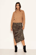 Camel Roll Neck Cropped Knit Jumper