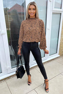 Camel Spot Print High Neck Top