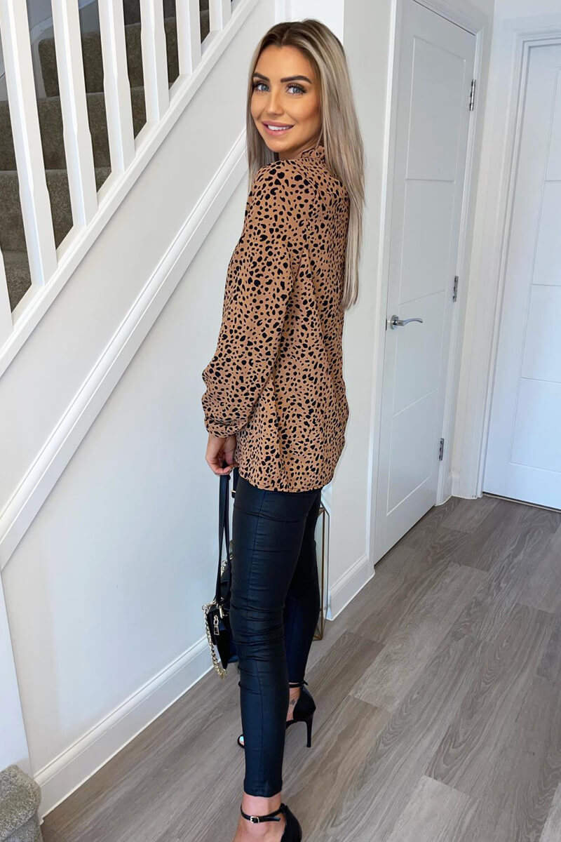 Camel Spot Print High Neck Top