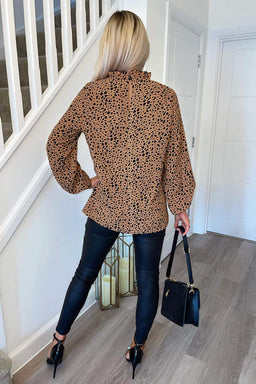 Camel Spot Print High Neck Top