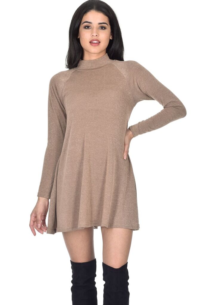 Camel Knitted Mini Swing Dress – AX Paris