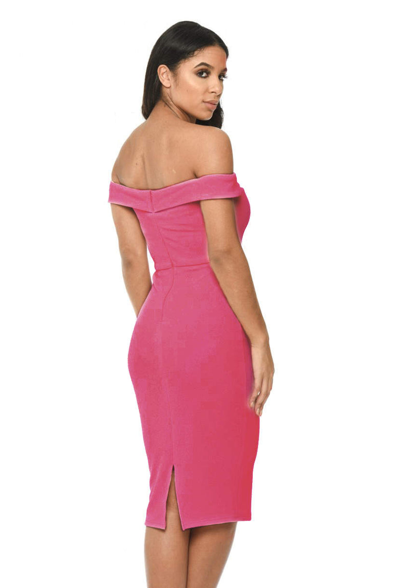 pink bardot bodycon dress Ruched & Ready sculpting mesh bardot v front bodycon maxi dress in pink