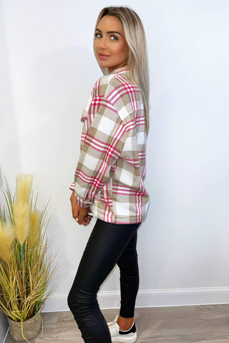 Cerise Double Pocket Checked Shirt Jacket