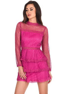 Cerise Crochet Long Sleeved Dress