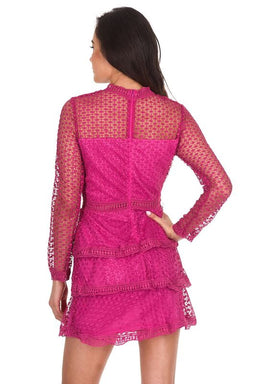 Cerise Crochet Long Sleeved Dress