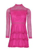Cerise Crochet Long Sleeved Dress