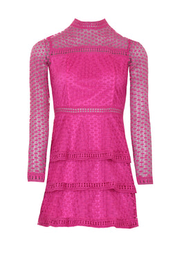 Cerise Crochet Long Sleeved Dress