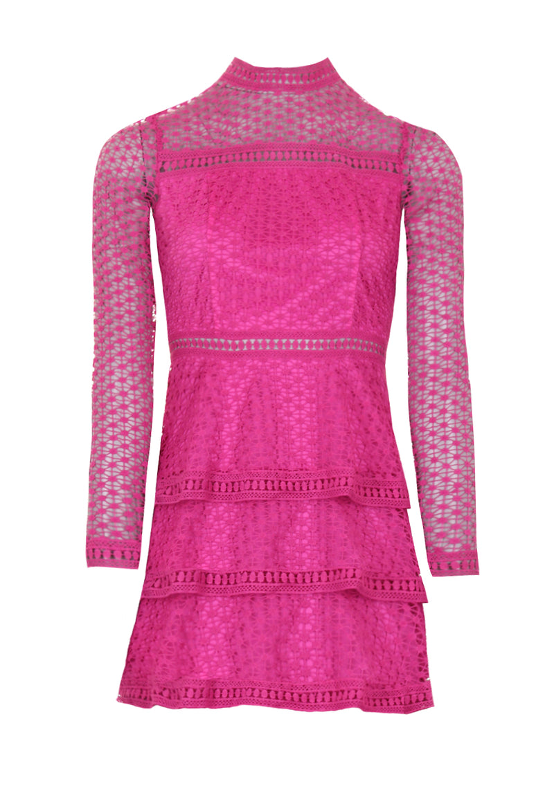 Cerise Crochet Long Sleeved Dress