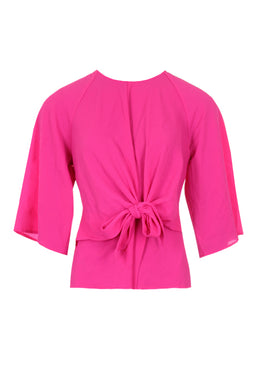 Cerise Flared Sleeve Tie Waist Detail Top