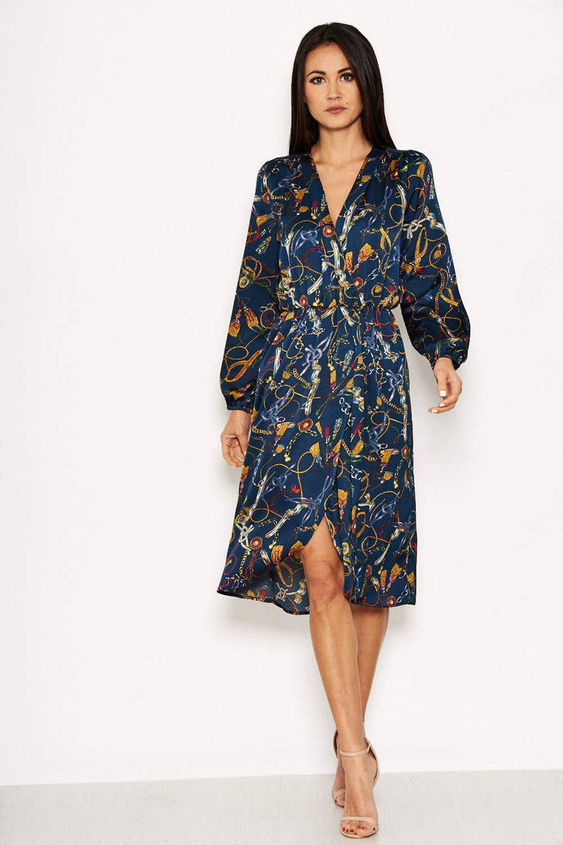 Chain Printed Wrap Style Dress