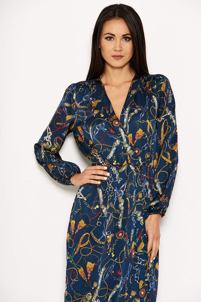 Chain Printed Wrap Style Dress