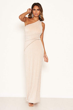 Sparkle Maxi Dress | Nude Glitter One Shoulder Maxi Dress | AX Paris