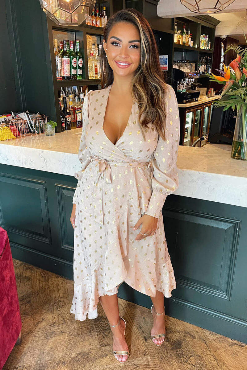 Champagne Wrap Long Sleeve Midi Dress – AX Paris