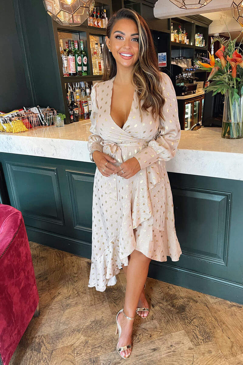 Champagne Wrap Long Sleeve Midi Dress AX Paris Champagne Wrap Long Sleeve Midi Dress AX Paris