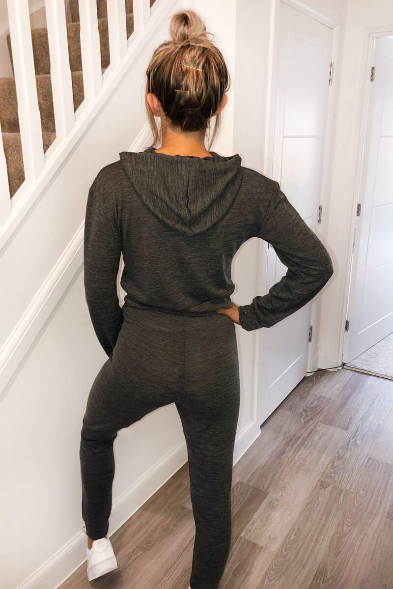 Charcoal Cropped Hoodie Lounge Set