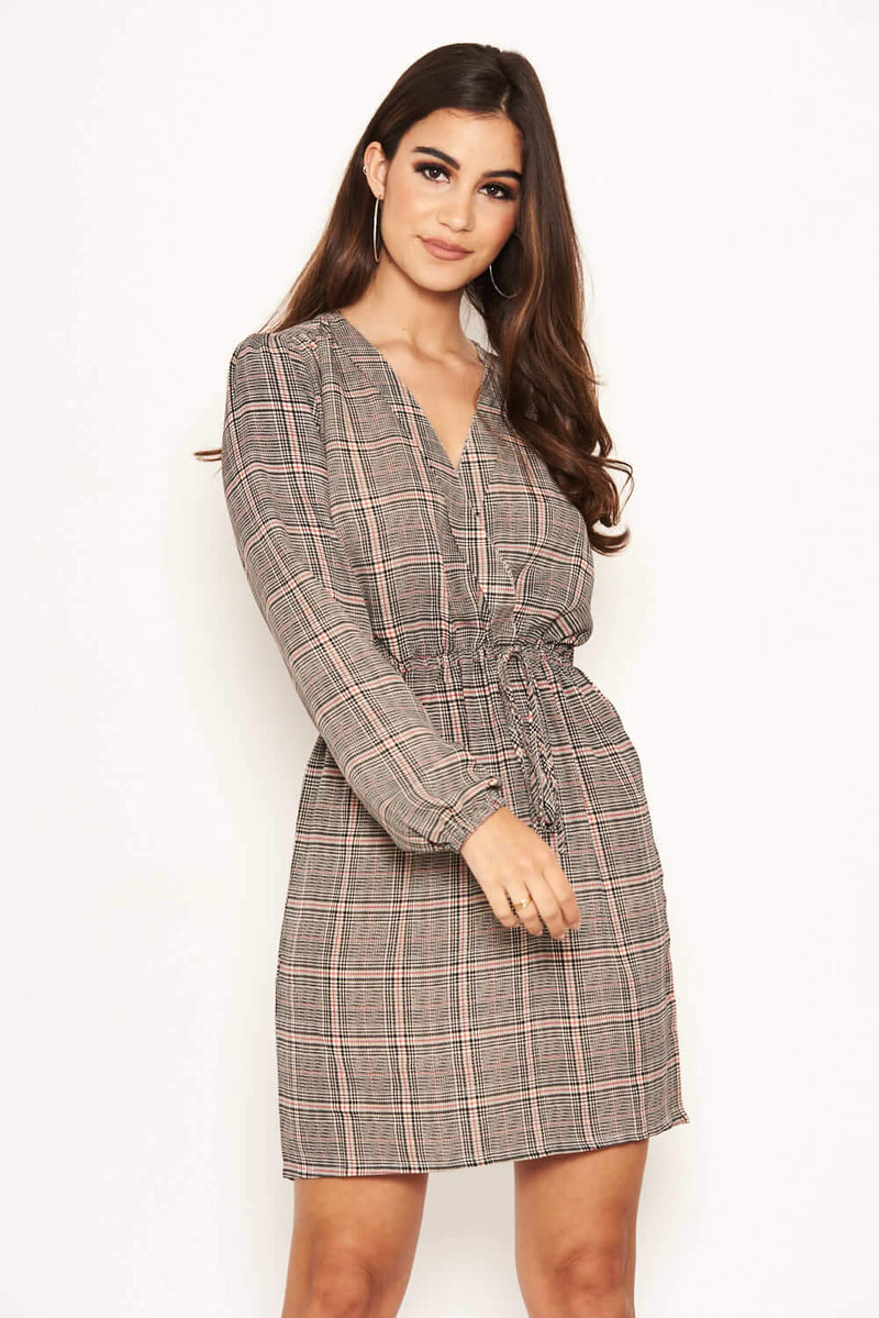 Checked Button Front Dress