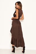 Chocolate Wrap Frill Hem Maxi Dress with Tie Belt