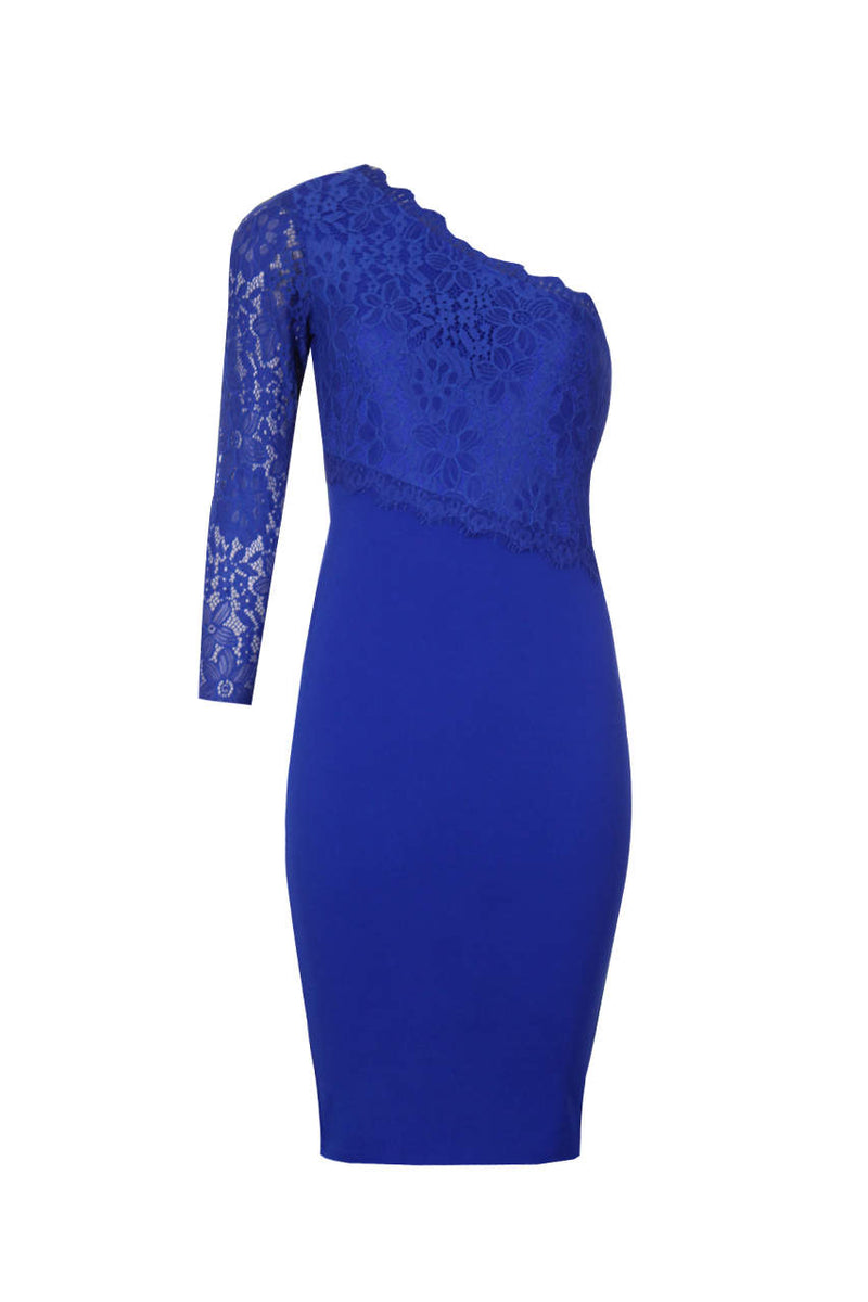 Cobalt Lace Detail Asymmetric Midi Dress